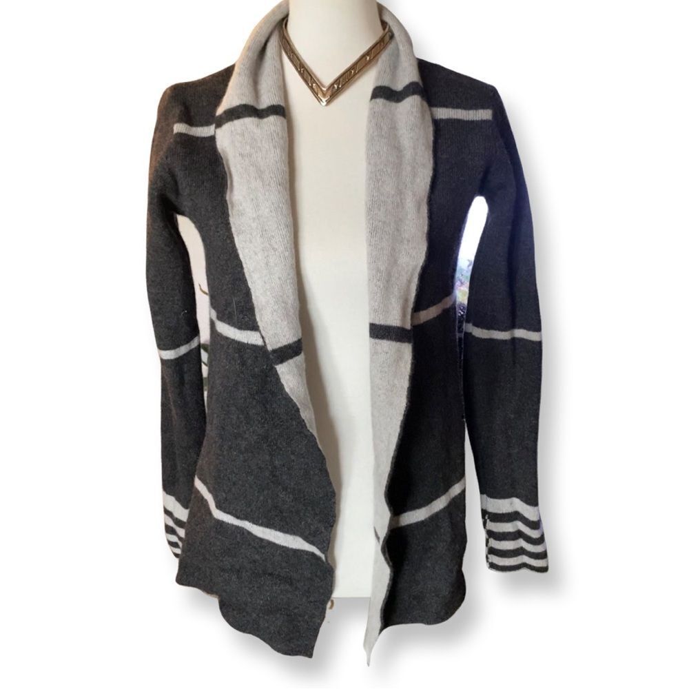 Benedetta B. Merino Wool/Cashmere Blend Open Cardigan Grey Stripe Size Medium